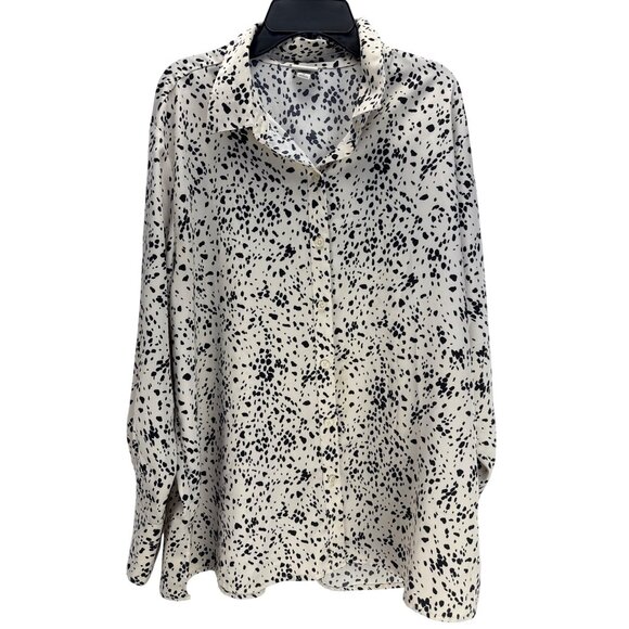 A New Day Animal Print Blouse Black White Button Front Long Sleeve M Artsy - Picture 1 of 8